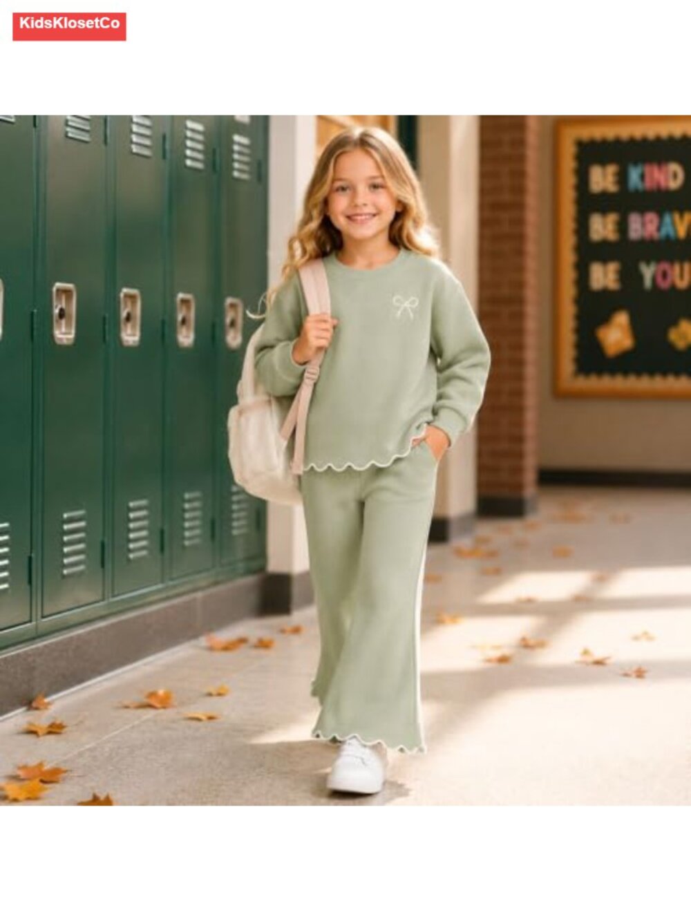 Girls 2-Piece Outfit Set Sweatshirt Top Flare Pants Cotton Blend - Picture 2 of 6